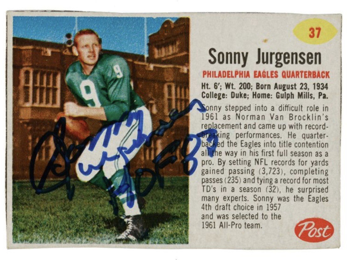 1962 Post Football #37 Sonny Jurgensen — front