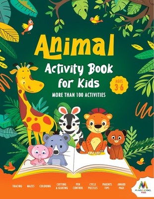 Animal Activity Book for Kids: Learn letters, line and word tracing, cut & glue,