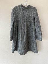 BONPOINT Girls Blue Cream Dress Size 8 Collared Long Sleeve Floral Flowers