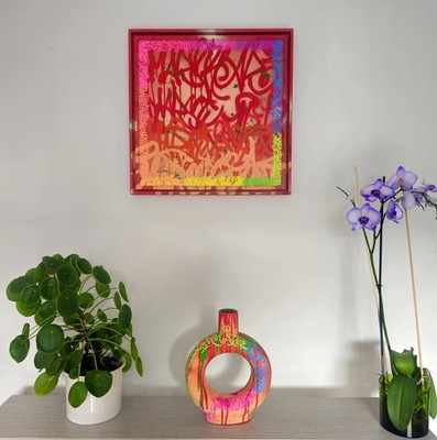Bild+Vase  Graffiti Kunst Street Art Abstract Canvas Modern Handgemalt Unikat 