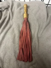 Pink Suede Leather Flogger Whip With Wooden Handle Short And Soft