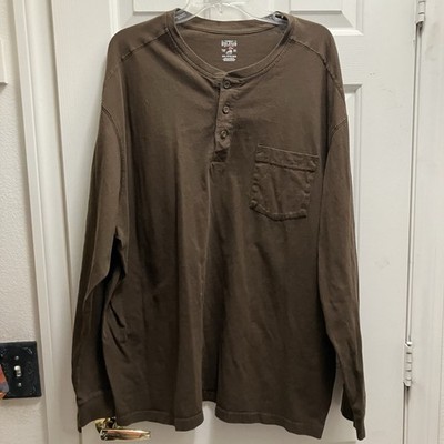 Redhead Mens Large 1/4 Button Pullover Brown Long Sleeve T Shirt Pocket 3X