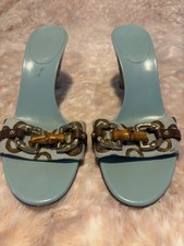 Vintage Gucci Blue Mule Heels with Bamboo bit Size 8