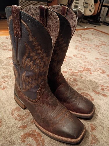ARIAT TYCOON BROWN & BLUE LEATHER UPPER S TOE COWBOY BOOTS #10014053 MEN'S 13D