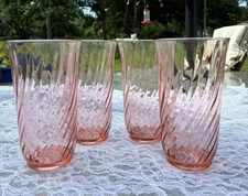 Arcoroc Set of 4 Rosaline Pink Swirl Glasses 12oz Made In France