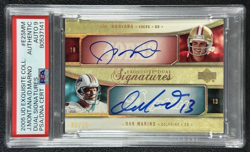 JOE MONTANA DAN MARINO PSA AUTH 2005 UPPER DECK EXQUISITE DUAL AUTO 5/25 HOF