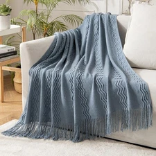 MIULEE Dusty Blue Cozy Knitted Throw Blanket 50" x 60", 