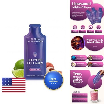 Akasha Superfoods Liposomal Jellyfish Collagen Lychee Lime 15 Packets