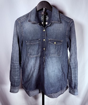 Madewell Rivet & Thread Heritage Denim 1/2 Snap Popover Shirt Washed Size XS