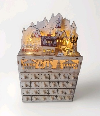 Wood LED Lighted Advent Calendar 24 Drawers Christmas Village