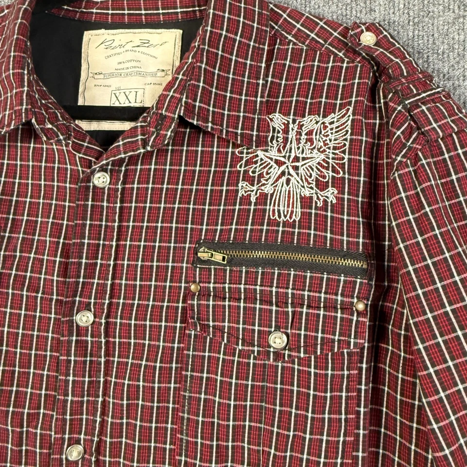 Point Zero Shirt Men XXL Burgundy Red Embroidered Eagle Long Sleeve Stretch Y2K - Image 4 of 4
