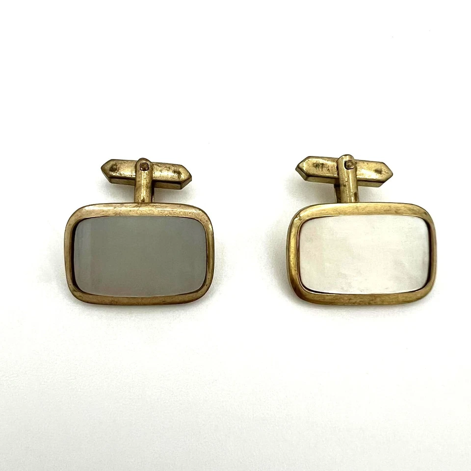 Vintage Manschettenknöpfe 50er Jahre Retro vergoldet Messing mit Perlmutt - Bild 4 von 4