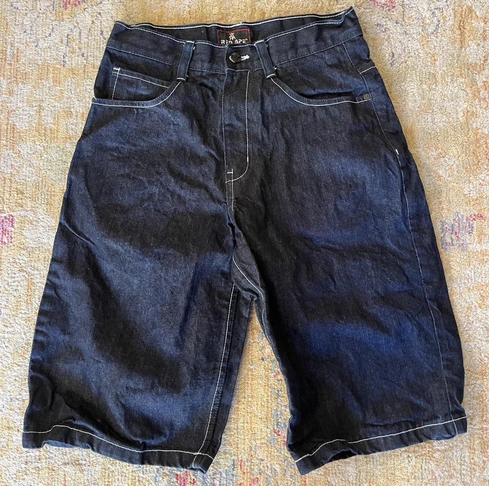 Винтажный Y2K красный обезьяны джинсовой ткани Jean шорты мешковатые вышитые карманы размер 32 - Изображение 2 из 4