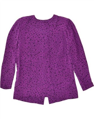 Vintage Damen Langarm Bluse Top UK 14 Medium lila Blumen AV70