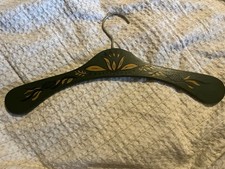 Vintage Hand Painted Floral Pineapple Wooden Clothes Hanger Green Yellow 16  