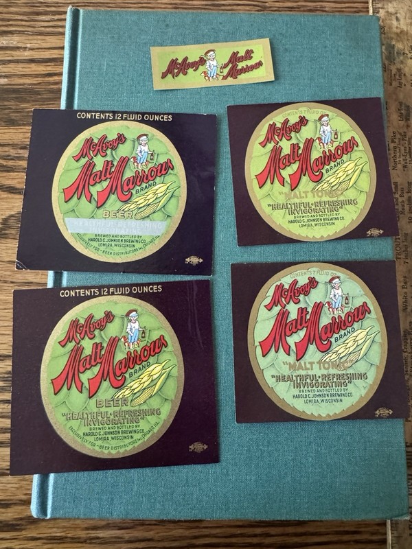 5 McAvoys Malt Marrow Beer Bottle Labels Lomira Wis Chicago ILL Harold C Johnson