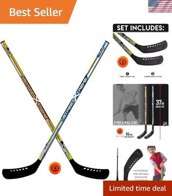 Durable NHL Kids Street Hockey Stick Set: 2 Player Sticks & Hockey Ball Included