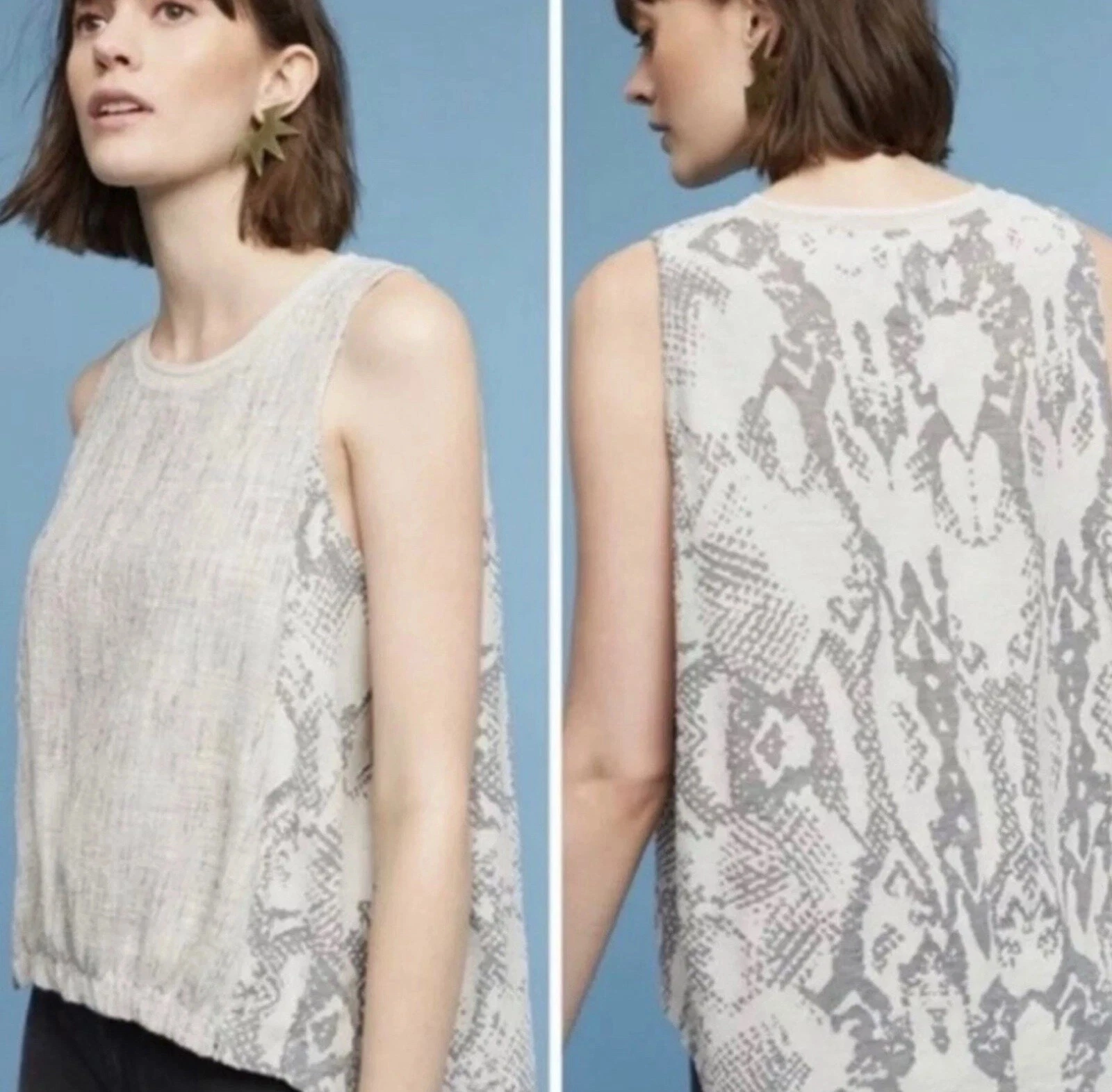 Anthropologie Akemi + Kin Gray & White Mix Media Snakeskin Hi-Low Tank Top Sz L