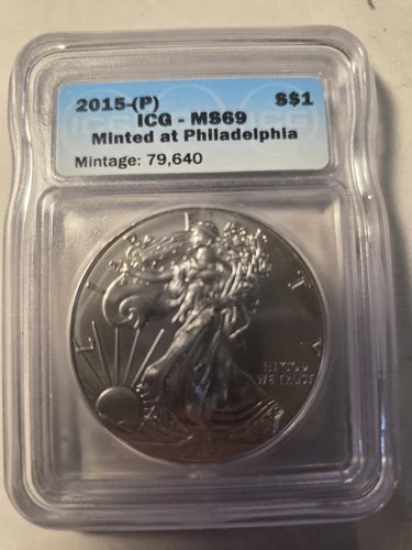 2015 Silver Eagle $1 Dollar 1oz ICG MS-69 .999 -MS-Brilliant Uncirculated-