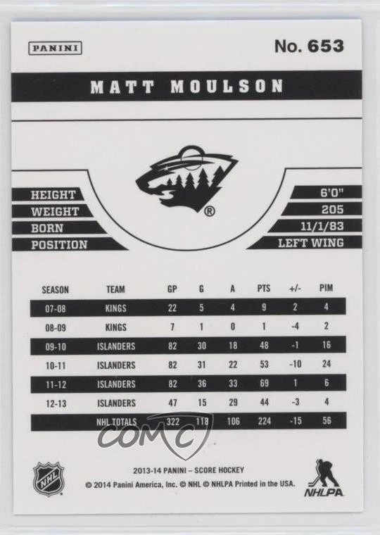 2013-14 Panini Rookie Anthology Score Update Black Matt Moulson #653 - Image 2 of 2