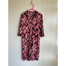 Nine & Co Nine West Pink Geometric Abstract Button Front Shirt Dress Medium