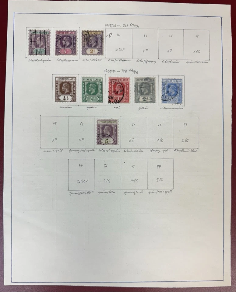 Leeward Islands, 1920-1923, Collection of 88 Stamps, Mint and Used, on Pages - Image 3 of 4