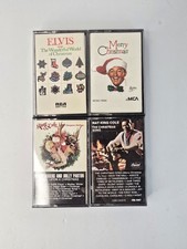 1970s/80s Christmas Cassette Tape Lot Of 4 Elvis Nat King Cole Dolly Parton Bing