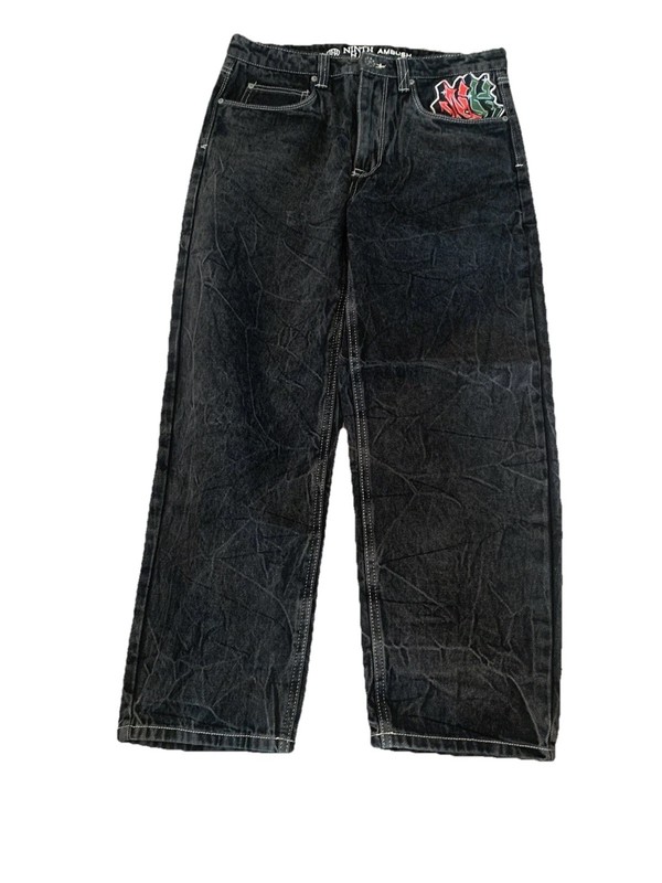 Ninth Hall Ambush Embroidered Black Wash Denim Loose Fit Men's Jeans Size 30 Y2K