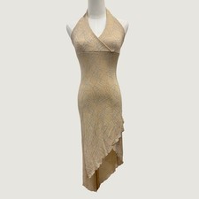 Y2K Anna Bella Gold Silver Glitter Halter Asymmetrical Hem Midi Dress Small Hoco
