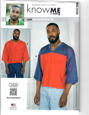 Know Me by mimi G ME2086 Sewing Pattern Men's V-Neck Tops 44-46-48-50-52 Plus