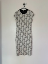 Women's River Island Short Sleeve Cream Black Pencil Midi Dress Size 10 