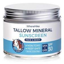 Organic Beef Tallow Sunscreen-SPF 50 with Zinc Oxide,Non-Toxic 2-in-1 Moistur...