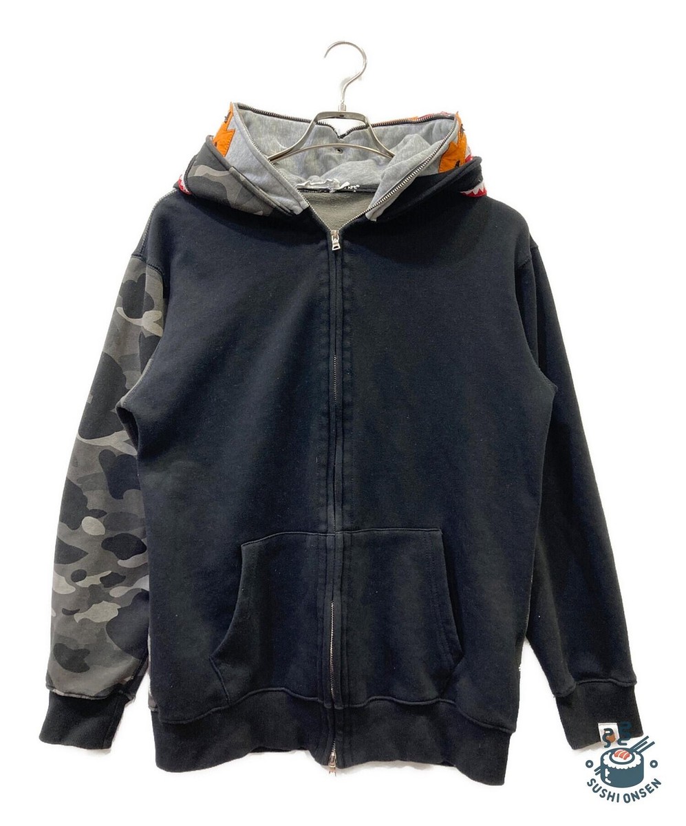 A BATHING APE パーカー 黒 ワインレッドワイドフィット A BATHING APE - A BATHING APE パーカー 黒 ワインレッドワイド