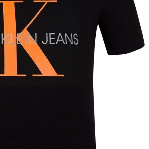 Calvin Klein Men's Black T shirt 100% Cotton Print Orange Logo In Front - Picture 8 of 13