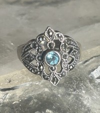 Sterling Silver Marcasite Blue Topaz Ring SZ 7
