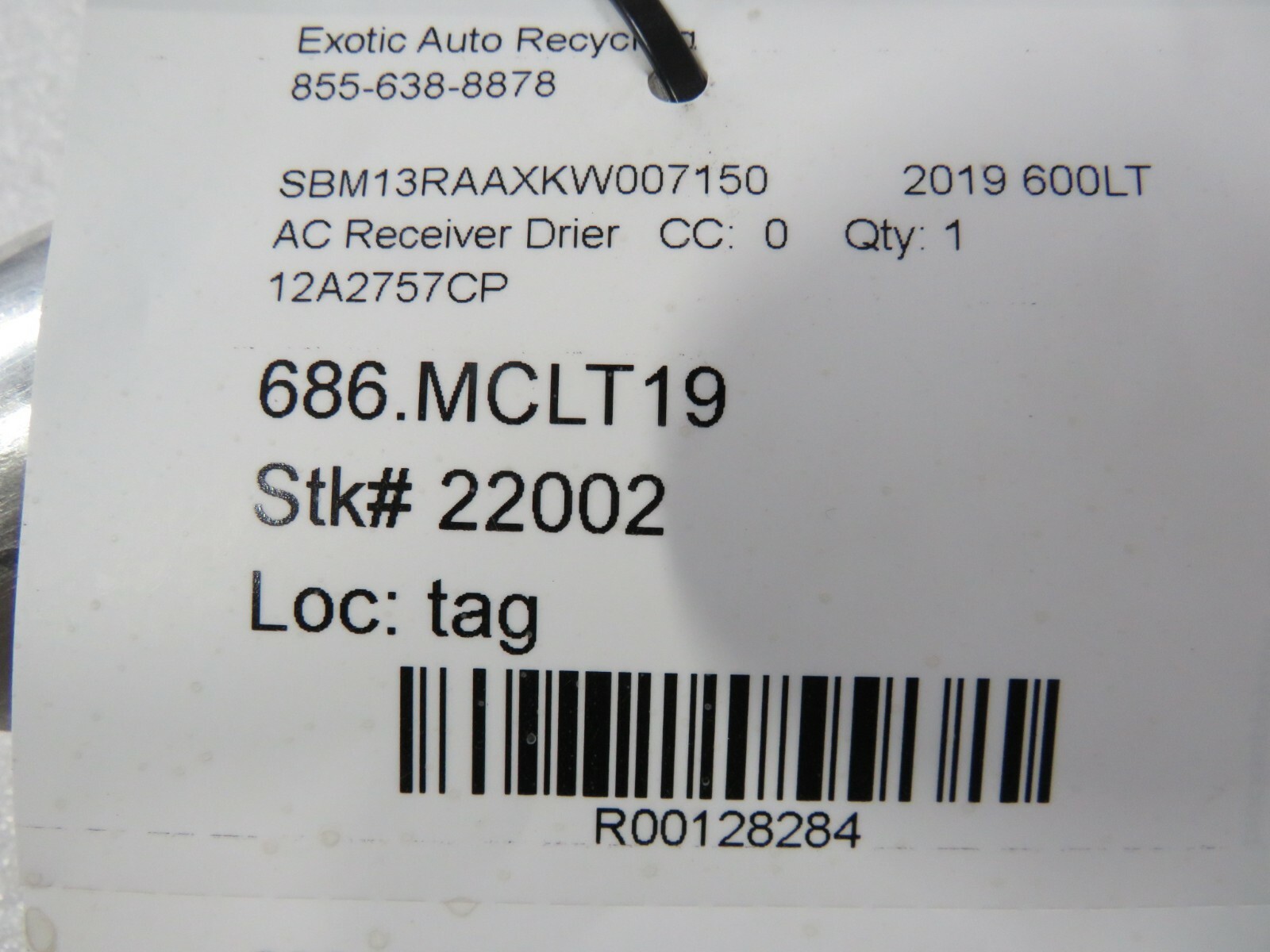 McLaren 600LT, AC Receiver Drier, Used, P/N 12A2757CP