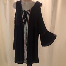 Womens Boho Navy Cold Shoulder Midi Dress Sz M