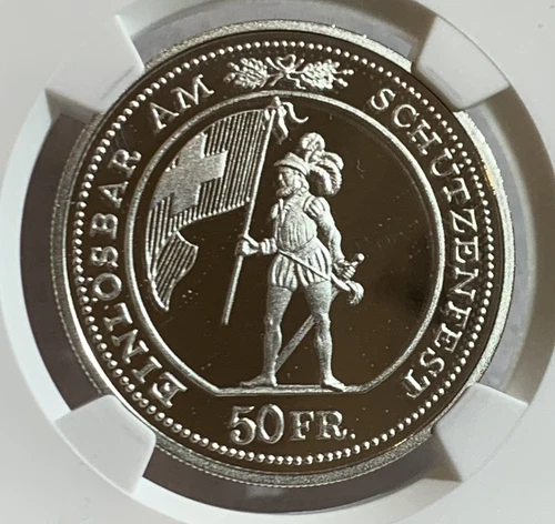 1993 Switzerland 50 Francs  Shooting Festival  PROOF SILVER COIN NGC PF68 ULCA