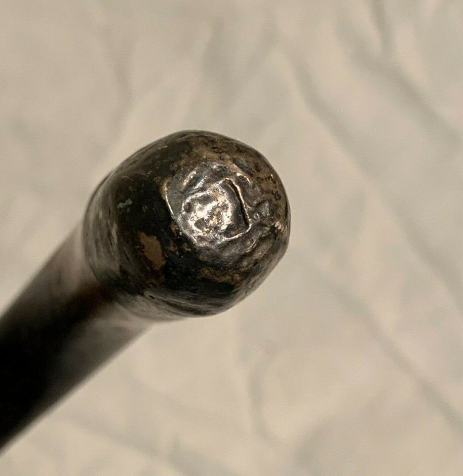 Vtg 29" Antique BAMBOO Shaft Crook Handle CANE Walking Stick Sterling