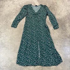 Gap Dress Womens 14 Green Floral Long Sleeve Satin Puff Sleeve Midi V Neck