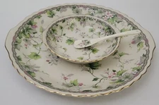 Andrea By Sadek Porcelain Serving Set 3 Piece Floral Plate Bowl Spoon Chip Dip