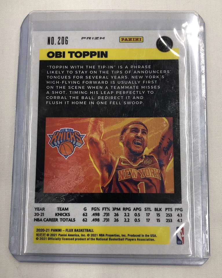 2020-21 Panini Flux Blue Pulsar Prizm #206 Obi Toppin RC - Image 2 of 2