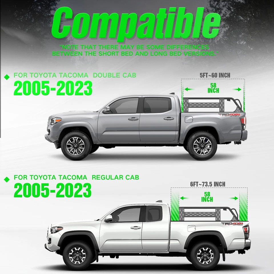 13.3" 1000LBS Overland Bed Racks Truck Cargo Carrier for 05-2023 Toyota Tacoma - Image 2 of 4