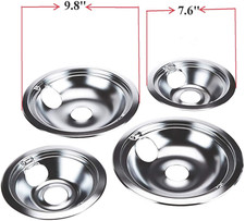 GE Hotpoint Chrome Stove Drip Pans Electric Burner Covers 4 Top Replacement Set