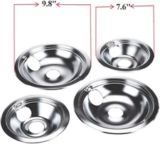 GE Hotpoint Chrome Stove Drip Pans Electric Burner Covers 4 Top Replacement Set