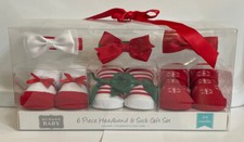 Hudson Baby Girl 6 pc Headband  Ruffle Sock Set Holiday Christmas Red/Green