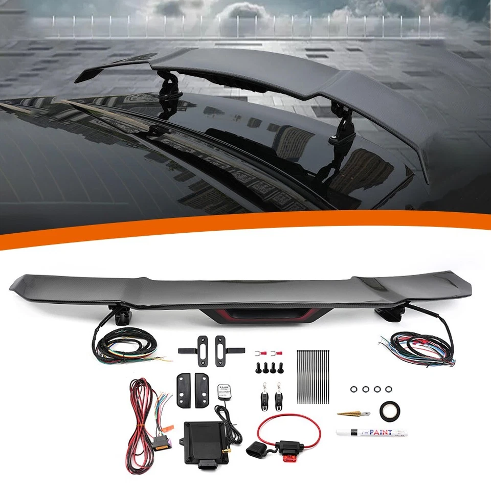 Electric Automatic Adjustable Carbon Fiber Water Transfer Rear Spoiler Wings - Image 3 of 4