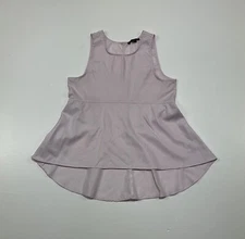 Signature Studio Womens Size S White Pink Pin Striped Hi-Lo Peplum Tank Top 