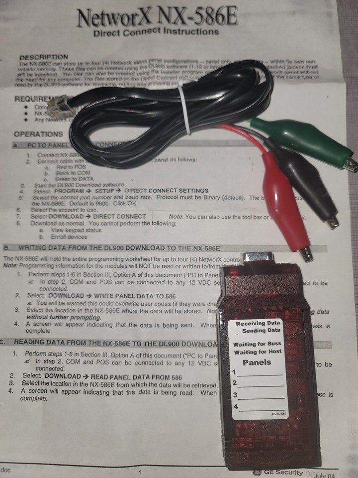 UTC Interlogix GE Security Caddx NetworX NX-586E QuickLink Direct Connect Programmer