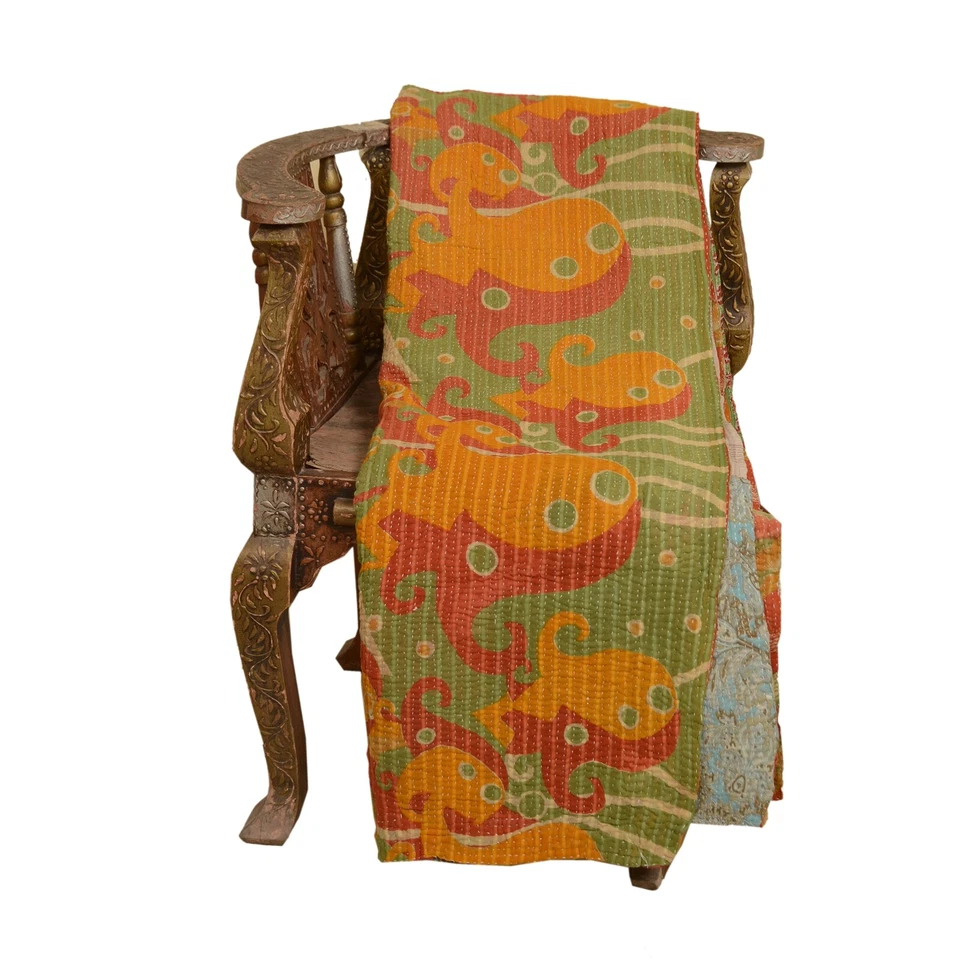 Sanskriti Vintage Reversible Gudari Kantha Cotton Full Throw Bedspread Handmade - Image 2 of 4